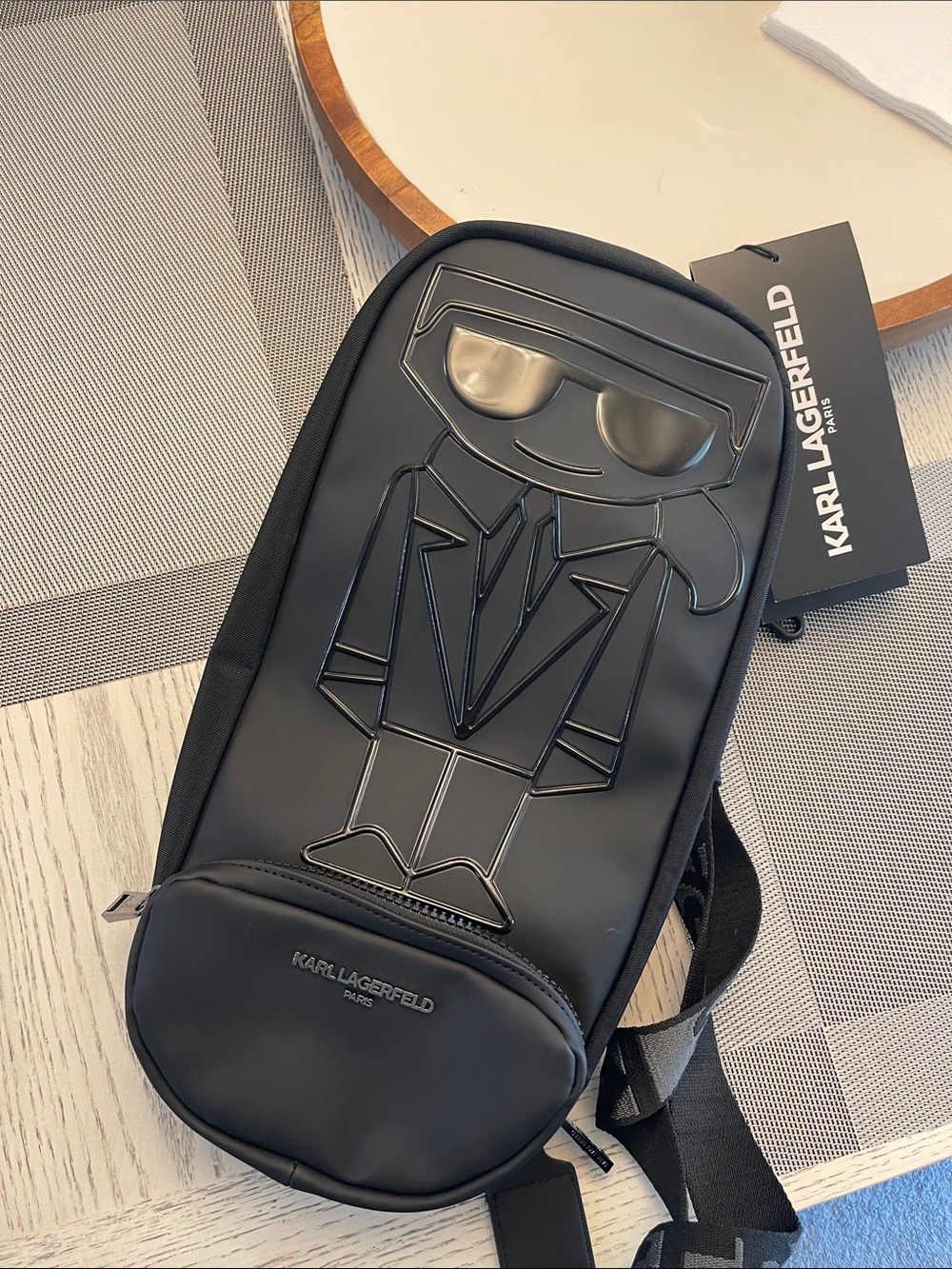 Karl Lagerfeld Black Sling Belt Bag with Embossed Karl Icon